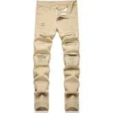 Men's Personality Ripped Khaki Jeans